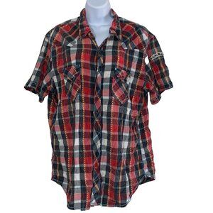 Arizona Jeans Shirt Mens Size XL Red Plaid Snap Up Long Sleeve